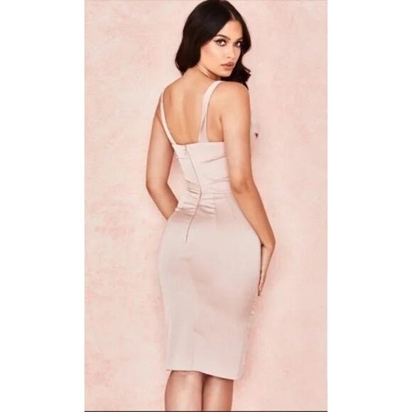 House of CB Micaela Blush Pink Draped Corset Midi Dress Size Large - Picture 2 of 8